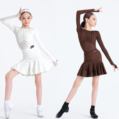 WAVE未午少儿拉丁舞秋冬少儿星光礼赞套装褶皱分体练习服女童