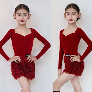 2025新款卓艺拉丁舞服女童冬季红焰小舞后分体练习服套装