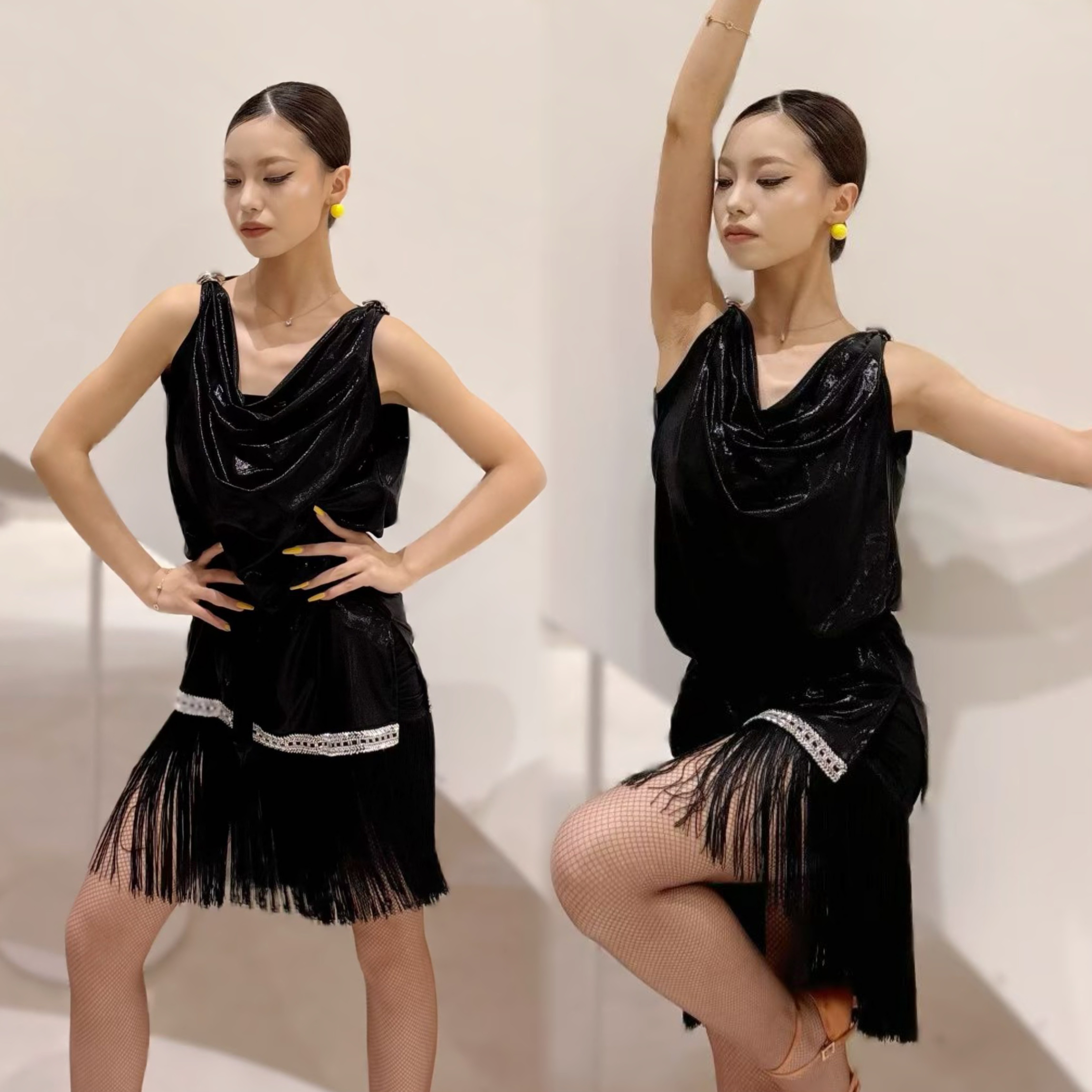 CLW舞服女士拉丁舞服分体荡领上衣流苏半裙拉丁练功服演出服艺考