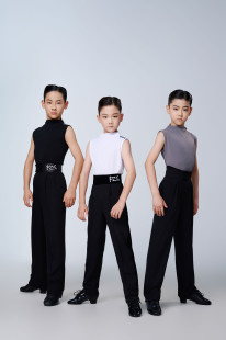 FZS舞服少兒拉丁舞男生高領(lǐng)無袖 上衣三色帥氣練習服男童上衣跳舞