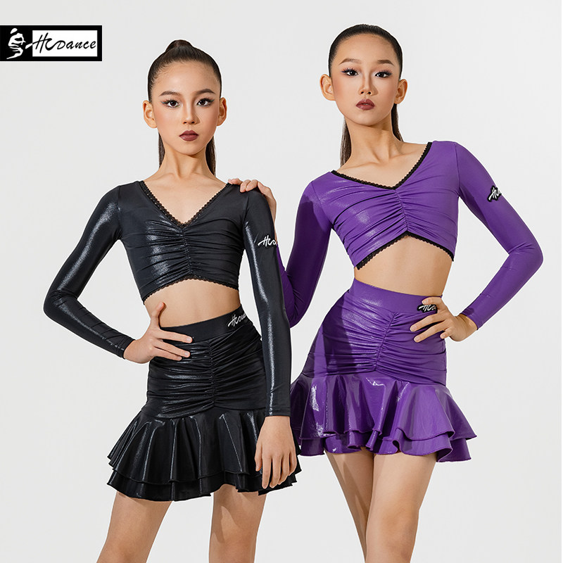 皇朝舞服皮高腰女童拉丁舞服套装早秋新款儿童演出服酷飒HT9009