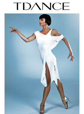 TDANCE25新拉丁练习服【斜肩褶皱荡领飞片】连衣裙表演集训GL-151