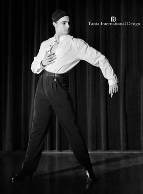 拉丁舞裤男士专业国标舞裤高级感高腰宽松黑色舞蹈裤子K008