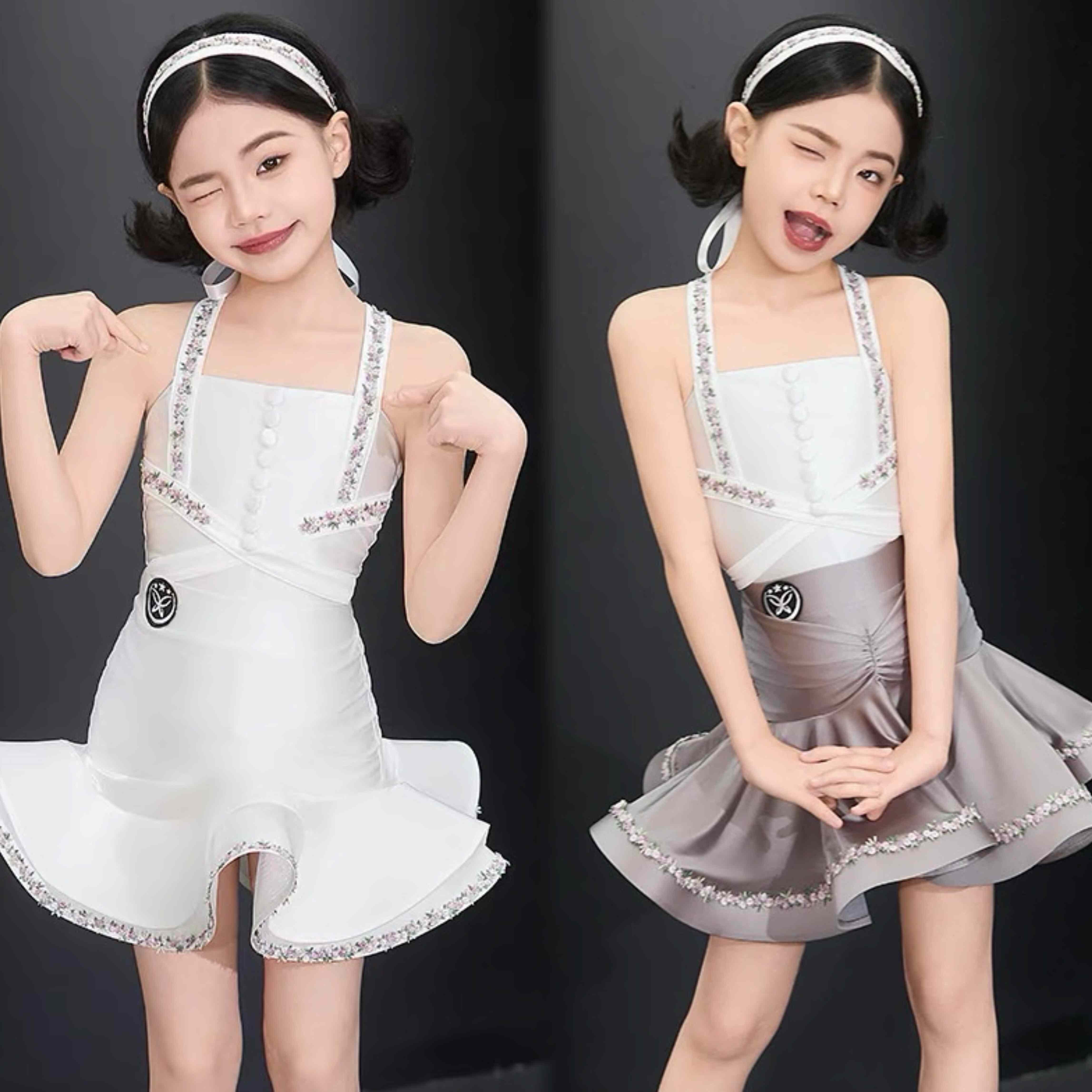 星辰儿童拉丁舞服「花漾丝缎」2026少女感小花边拉丁舞练功服