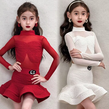 CD卡门舞服少儿拉丁舞2026爱心美背红色鱼骨女童练习服舞蹈秋冬