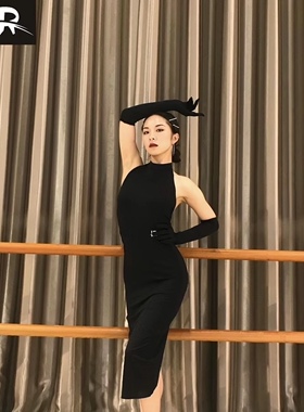 Jacks国标丽人舞服拉丁舞练习套装蓝色手套表演服艺考服演出修身