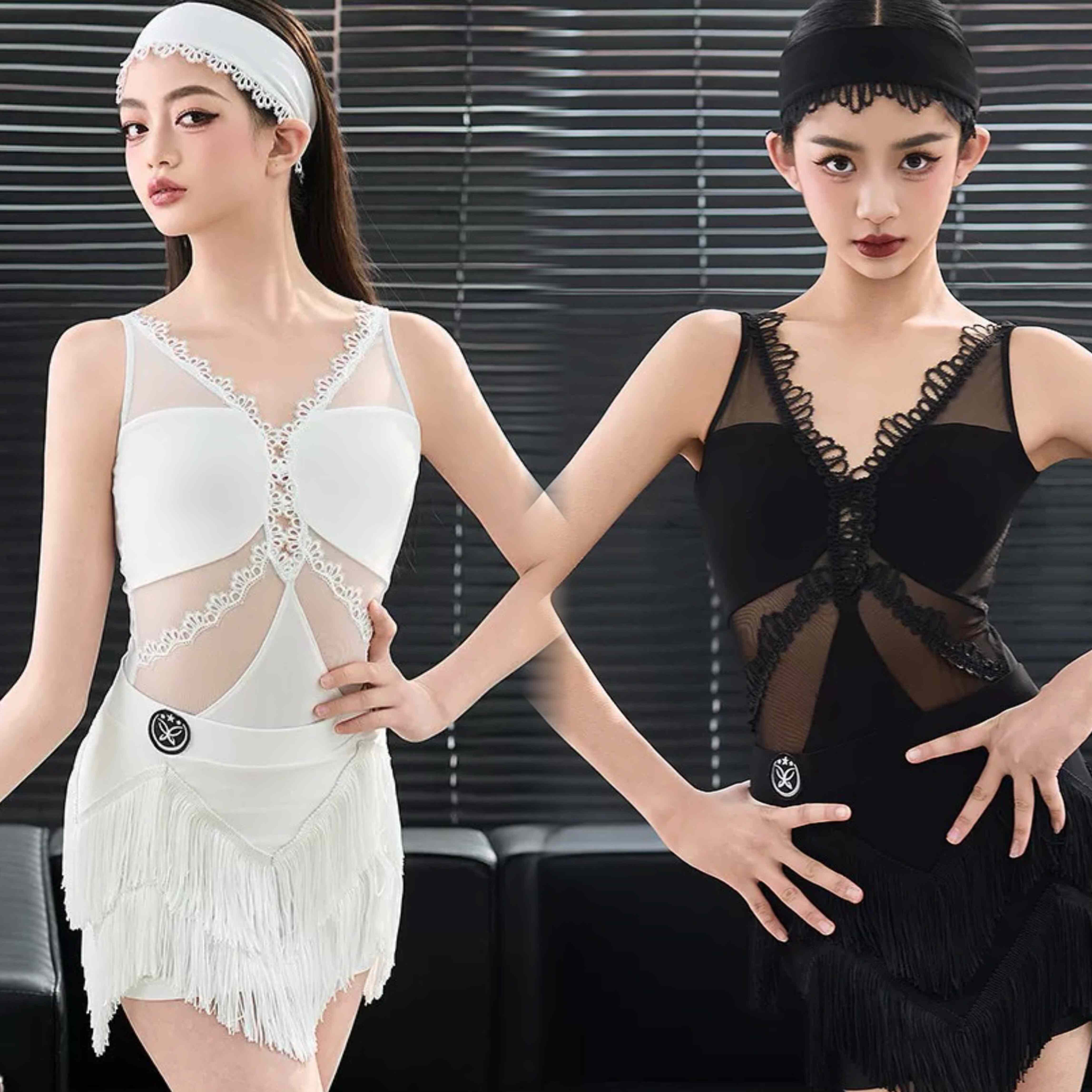 星辰少儿拉丁舞服绮光2026蕾丝花边镂空流苏裙女童练功服跳舞