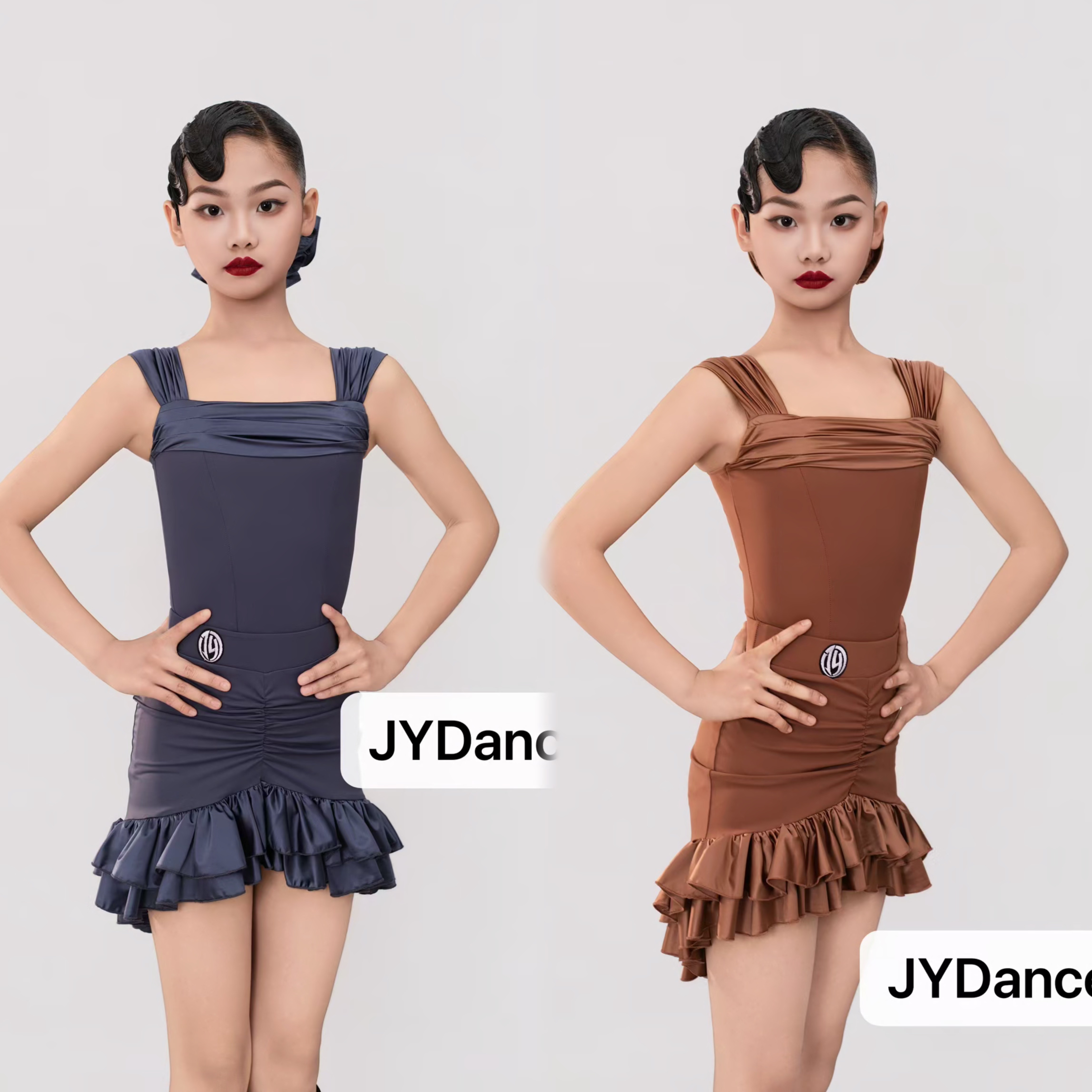 JYdance舞服少儿拉丁舞春夏2026吊带褶皱拼接短裙练习服跳舞女童