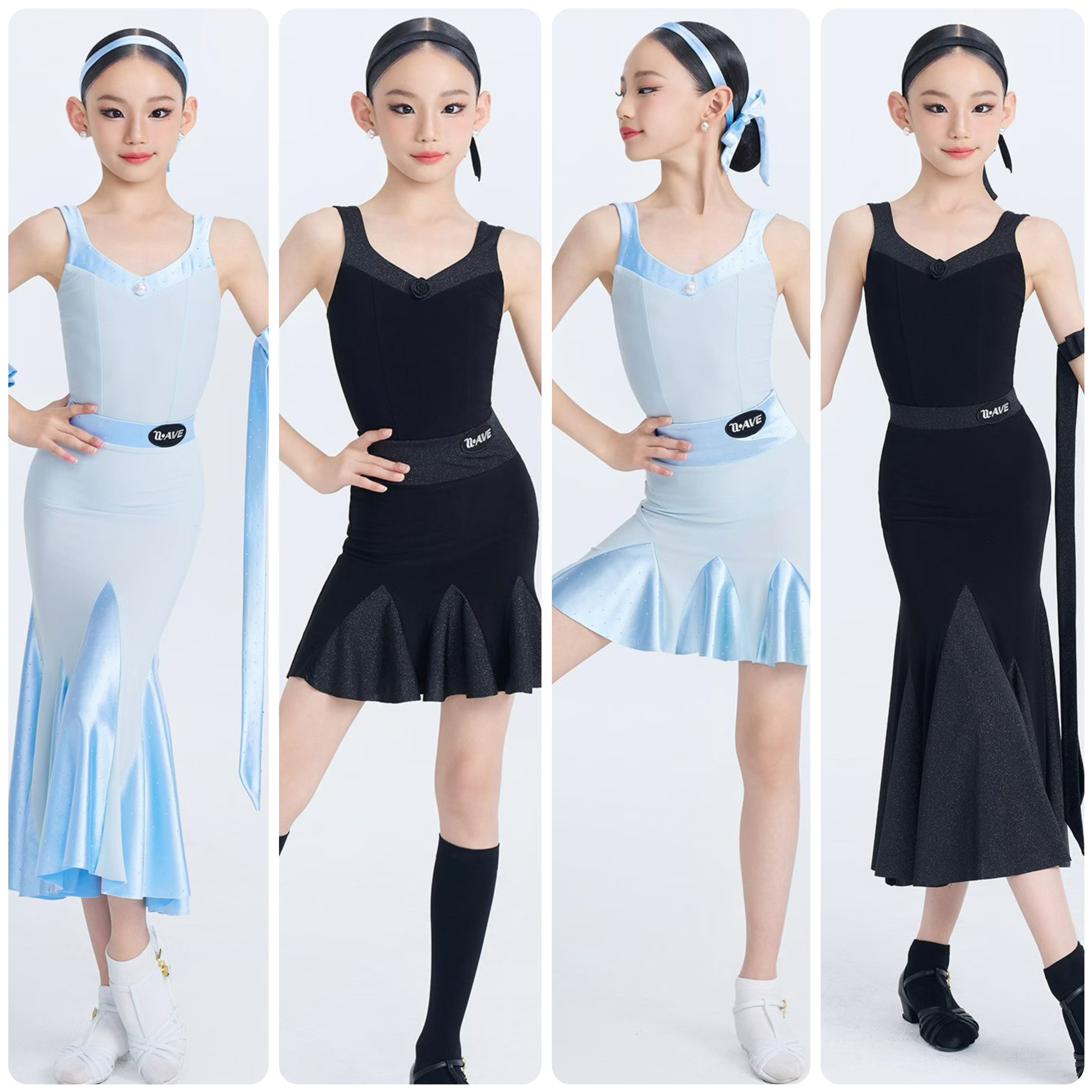 WAVE未午拉丁舞摩登舞春夏吊带套装冰镜星语女童飘袖练习服蝴蝶
