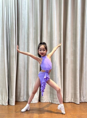 Mark舞服拉丁舞少儿花朵紫色侧开兜兜练习服显瘦练习服恰恰伦巴