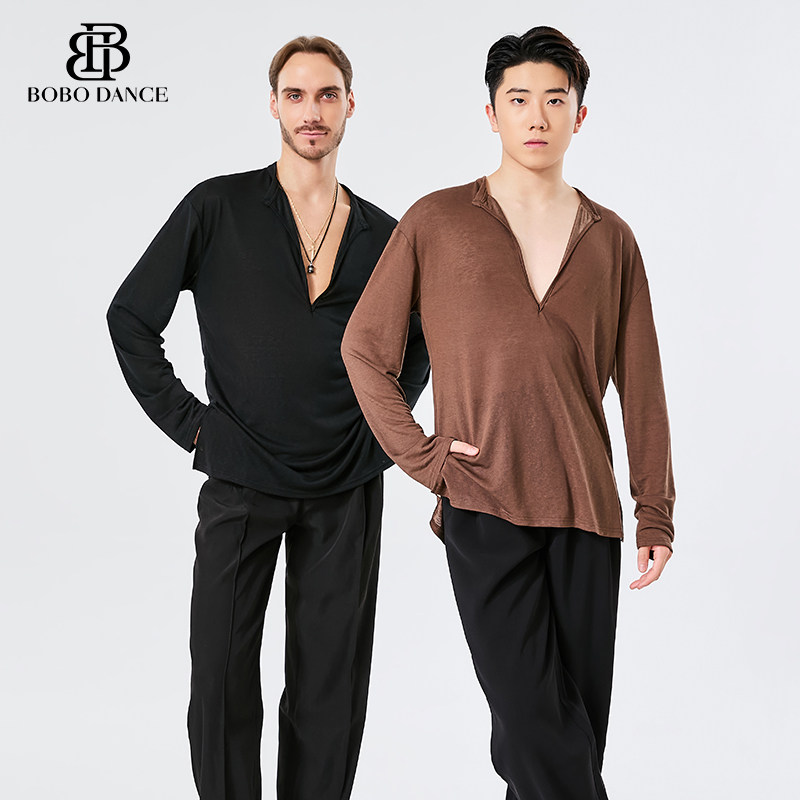 BOBO男生拉丁舞服装高端新款专业练功服男士成人宽松艺考长袖上衣