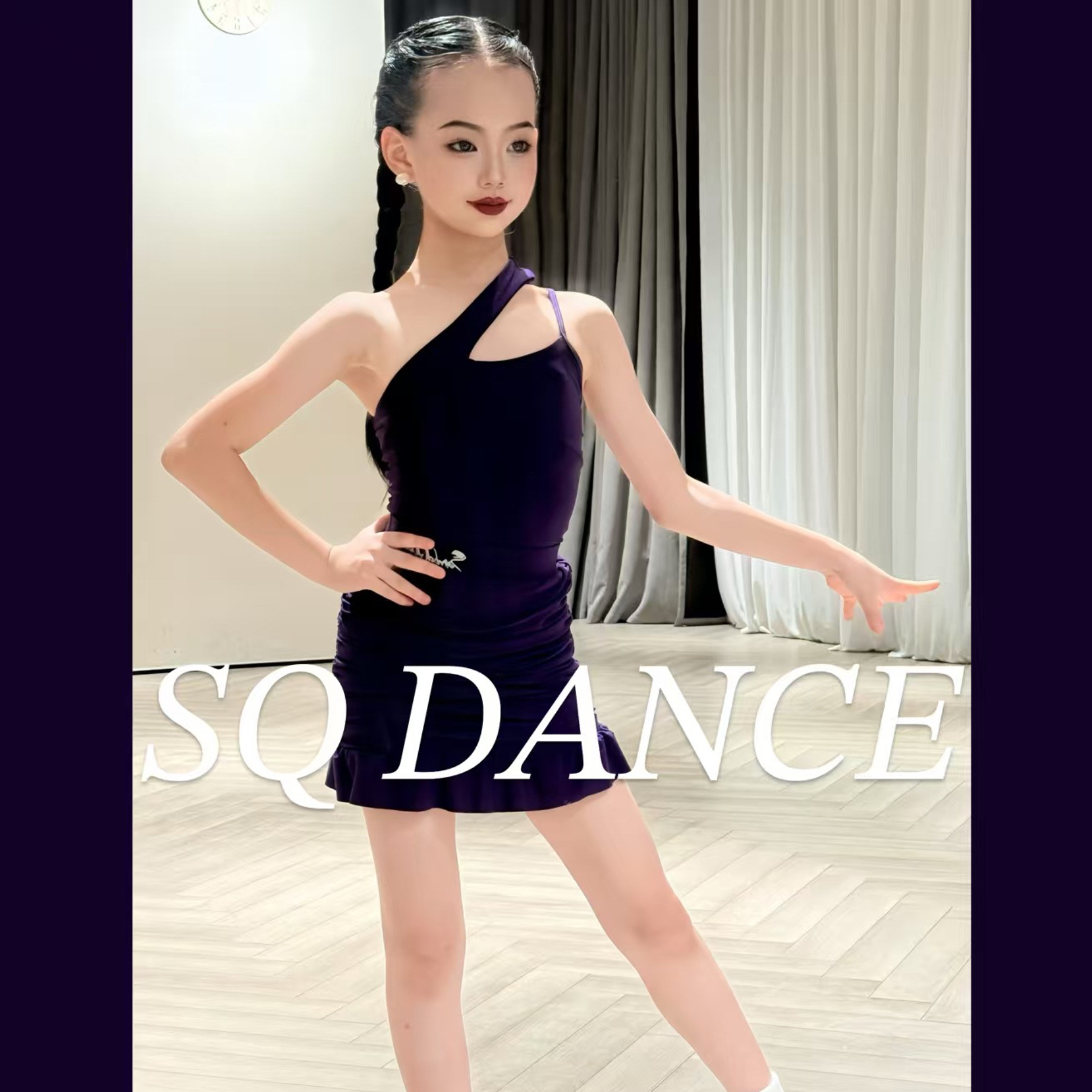 SQ舞服少儿拉丁舞夏季紫色新品吊带分体练习服女童表演服跳舞