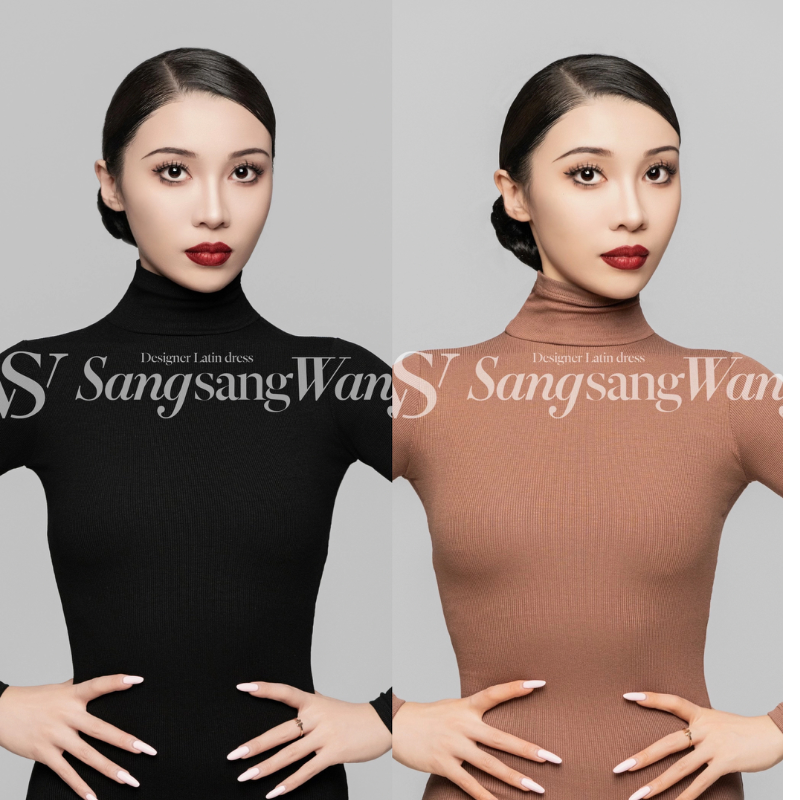 SSWANG舞服拉丁舞女士秋冬高领长袖百搭上衣内搭螺纹高领体操服