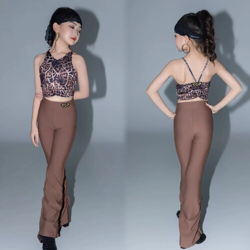 Top舞服豹纹个性原创设计动物城小野豹专业拉丁舞练功服分体裤装