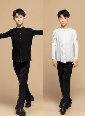 FZS舞服拉丁舞少儿男童帅气开衫上衣黑白双色练习服男孩跳舞