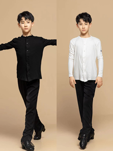 FZS舞服拉丁舞少儿男童帅气开衫上衣黑白双色练习服男孩跳舞