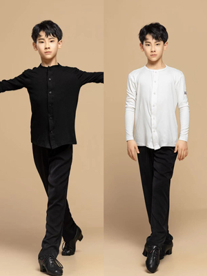 FZS舞服拉丁舞少儿男童帅气开衫上衣黑白双色练习服男孩跳舞
