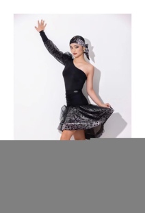 David舞服拉丁舞女士长袖豹纹纱网大摆单袖练习服艺考服恰恰伦巴