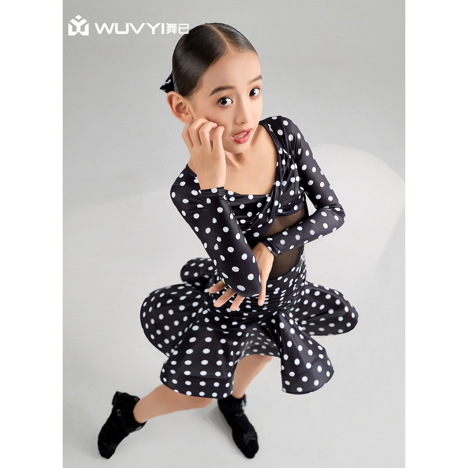 WUVYI「墨点」少儿新款舞蹈演出服装儿童拉丁舞练功班服套装