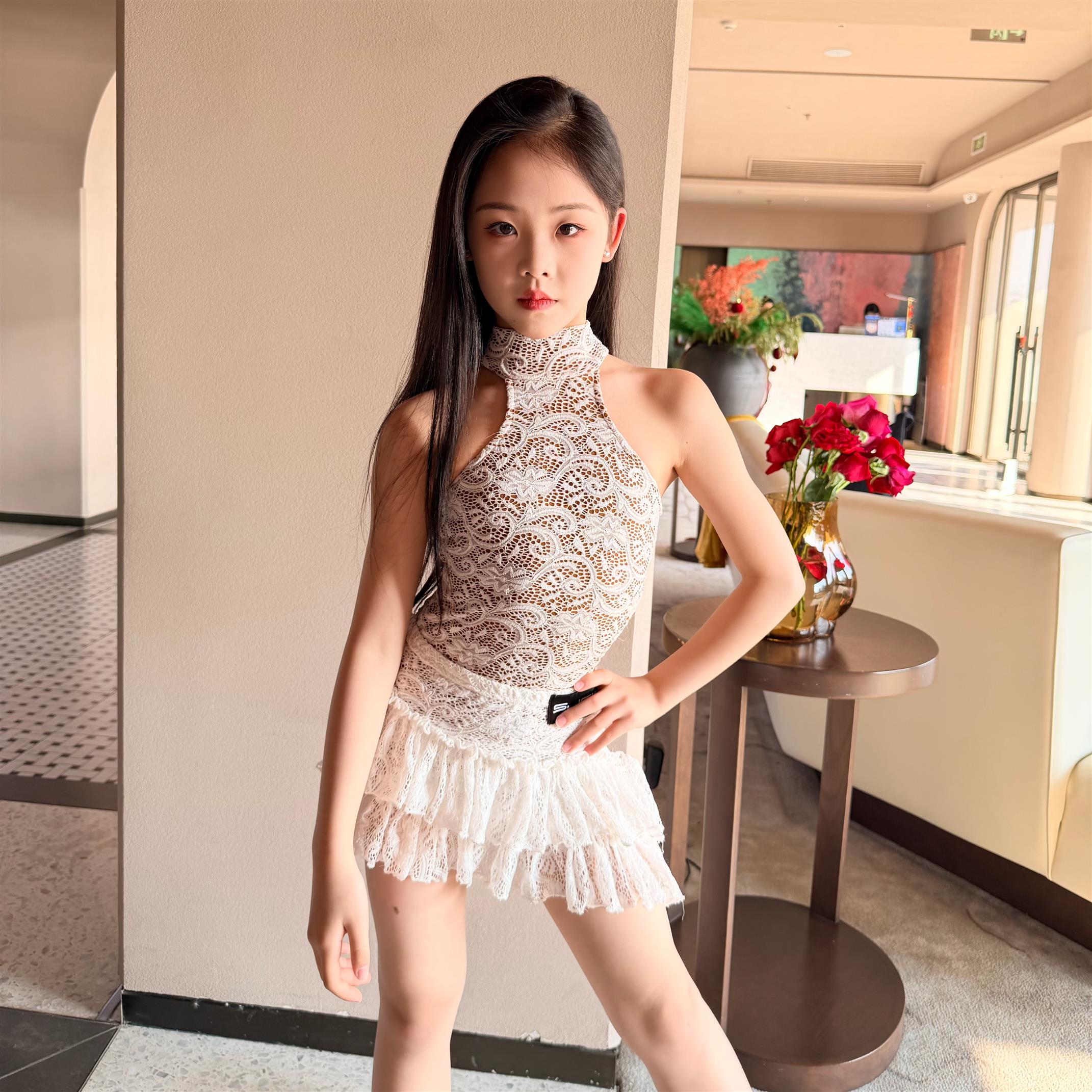 盛佳舞服SJSK少儿拉丁舞夏季分体练功服蕾丝女童跳舞练习服