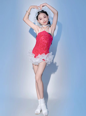 卡门舞服少儿拉丁舞夏季俏皮陌上花开红色黄色吊带练习服女童跳舞