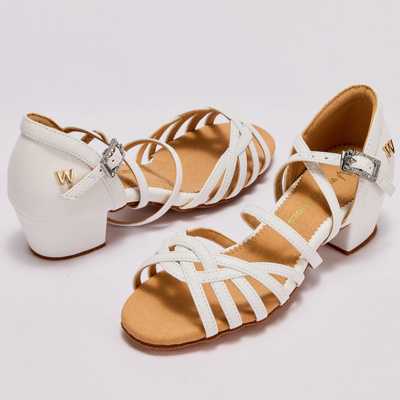 W dance舞鞋WG10少儿拉丁舞鞋国际白色交叉版舞蹈鞋女童跳舞