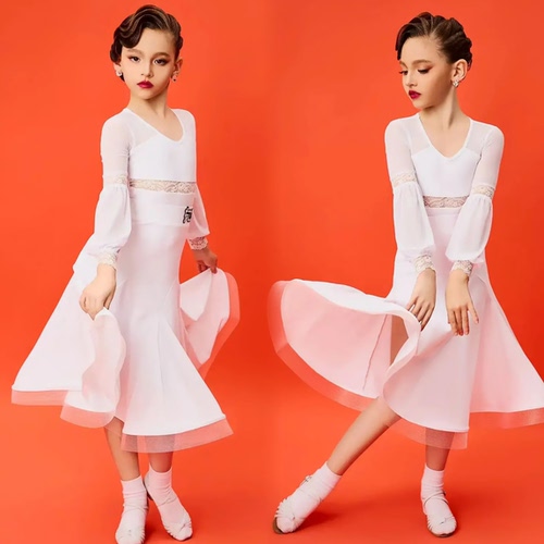 FZS舞服少儿摩登舞量身定做华尔兹圆舞曲快步蕾丝拼接练习服跳舞