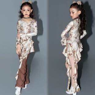 Top舞服少儿拉丁舞疯狂动物城猫女系列豹纹高版 本拉丁舞练习服