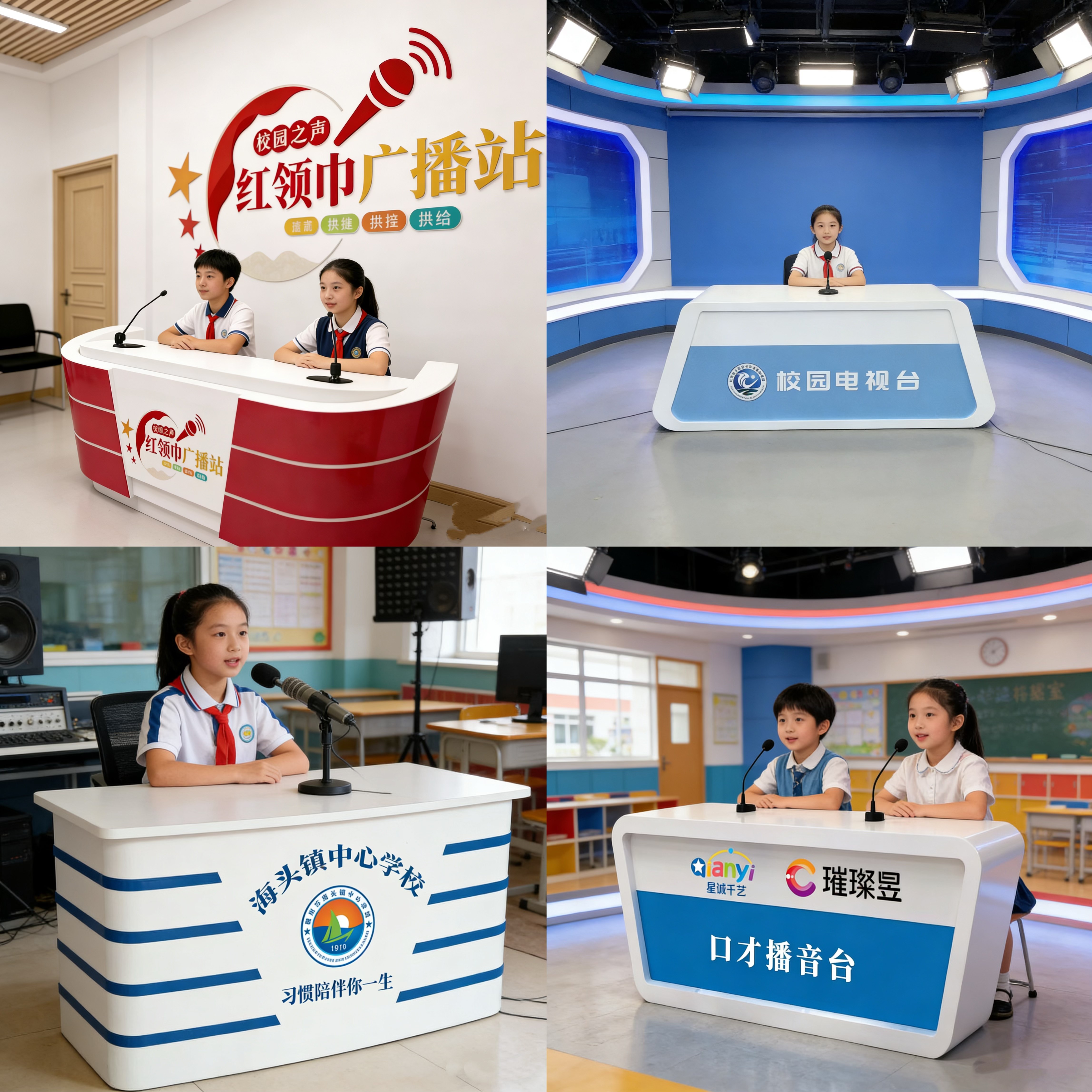 学校红领巾广播站播音台 校园电视台演播桌 少儿口才培训班主播台