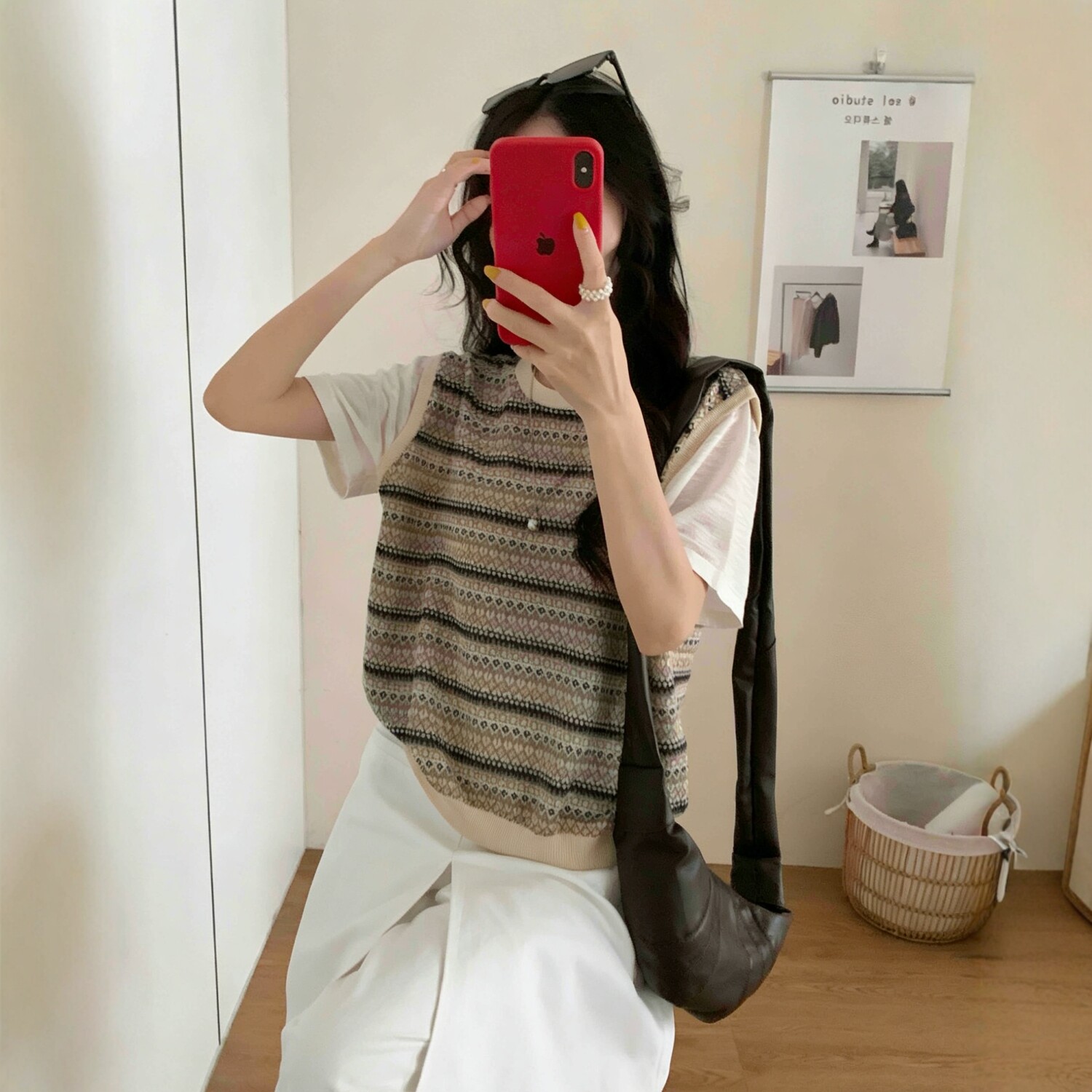 2026春季新款韩系宽松显瘦圆领提花假两件天爽亚麻针织短袖女上衣