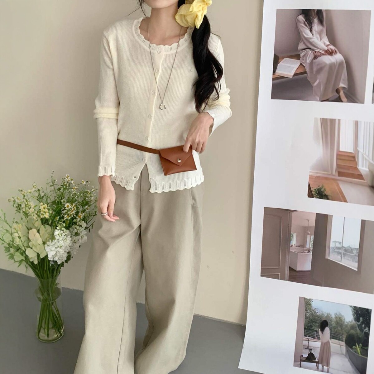 2026春季新款韩系宽松显瘦花边圆领细羊毛针织开衫女百搭上衣外套