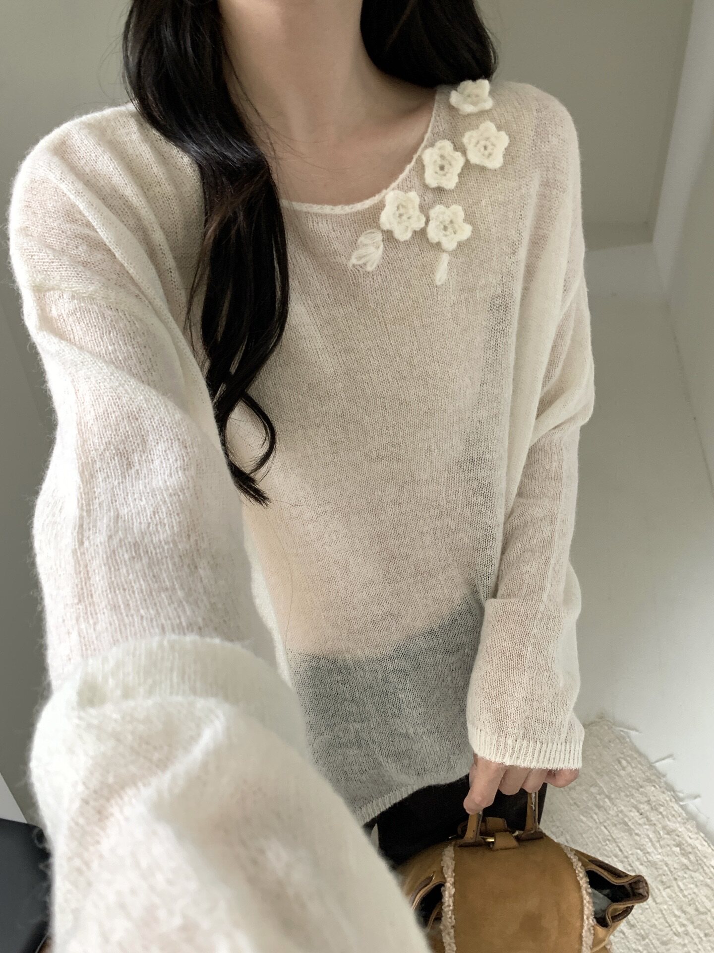 显瘦立体花朵马海毛针织衫女百搭
