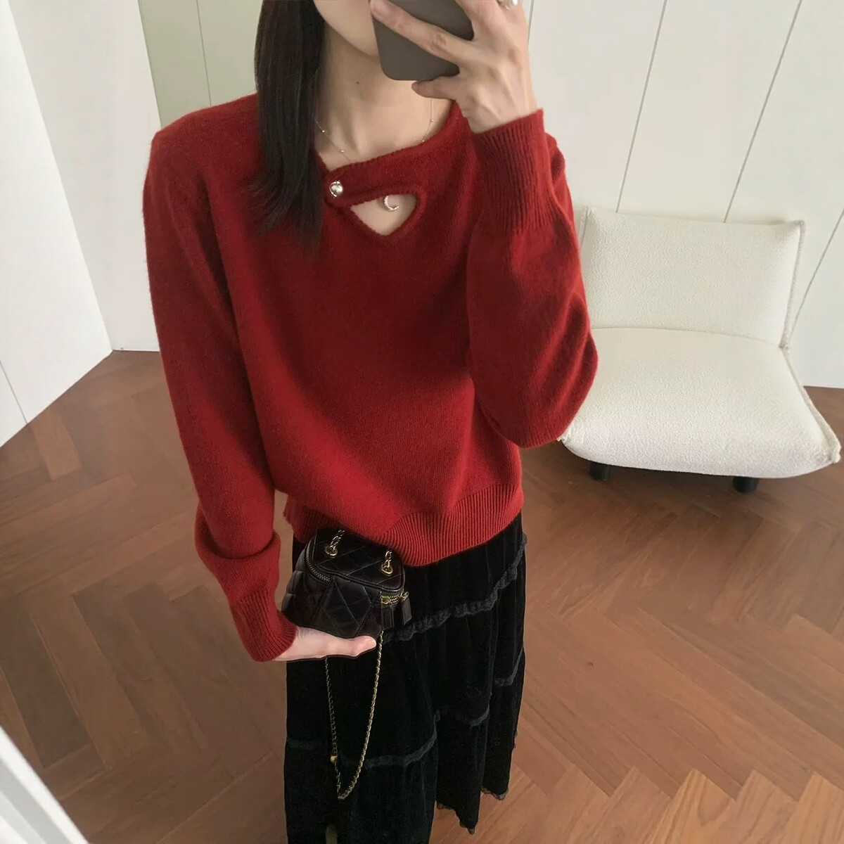 V领蜜熊羊毛针织衫女毛衣打底衫
