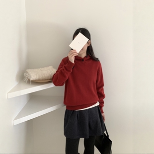 2026秋冬新款韩版宽松慵懒风连帽套头蜜熊绒针织羊毛衫女款毛衣潮