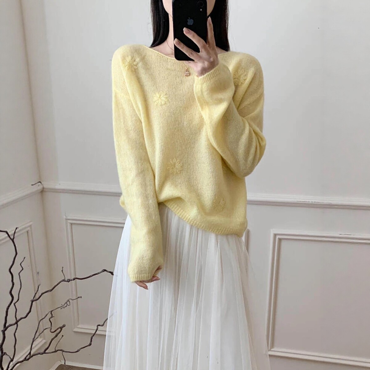 2026春季新款韩系宽松显瘦圆领刺绣马海毛毛针织衫女百搭上衣外套