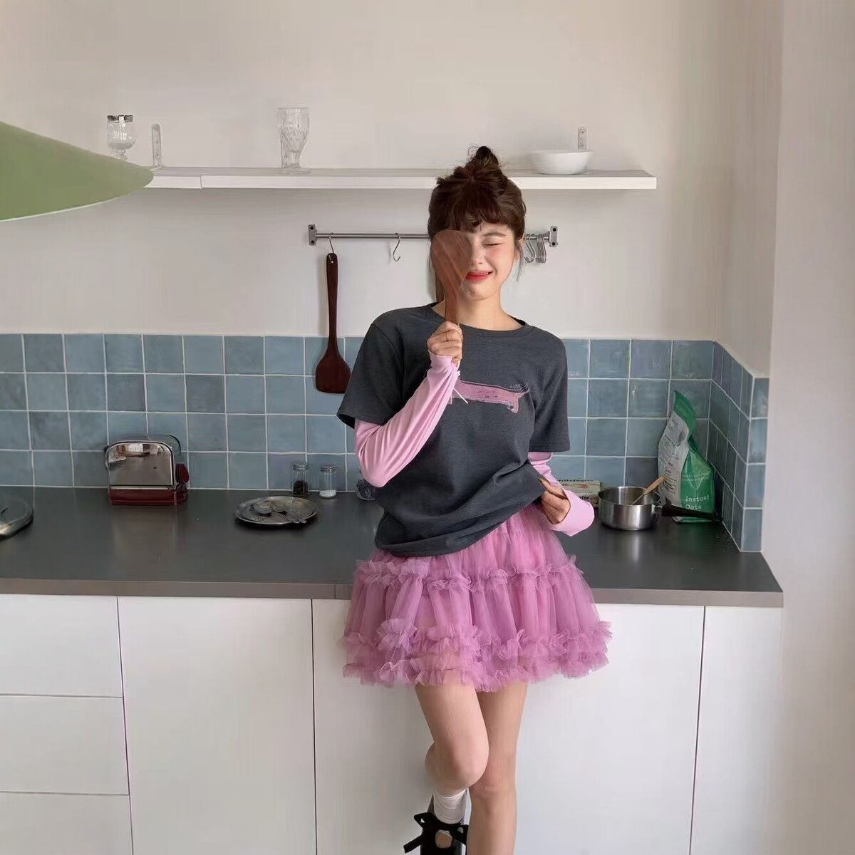 2026春季新款韩系假两件套蝴蝶结腊肠狗羊毛针织衫女百搭上衣外套