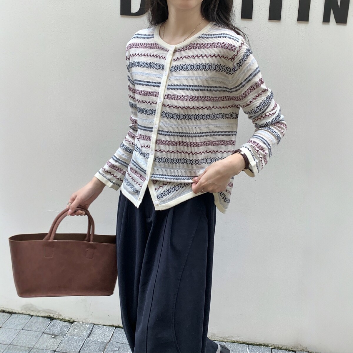 2026春季新款韩系宽松显瘦圆领提花细羊毛针织开衫女百搭上衣外套