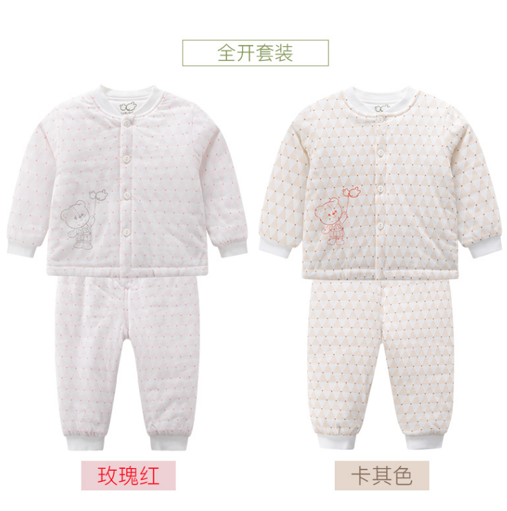 拉比童装 秋冬款男童居家棉袄萌萌小熊全开服套装女宝保暖棉衣裤