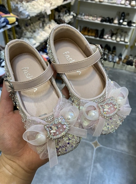 2026春季新款儿童公主鞋女童水晶鞋蝴蝶结时尚公主儿童鞋8076