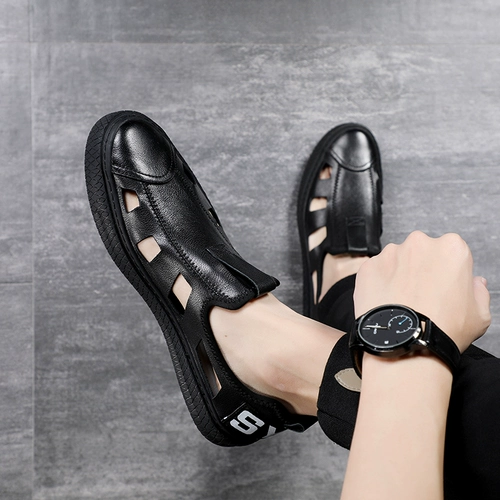 Летние сандалии, дышащие туфли для отдыха для кожаной обуви, коллекция 2023, из натуральной кожи