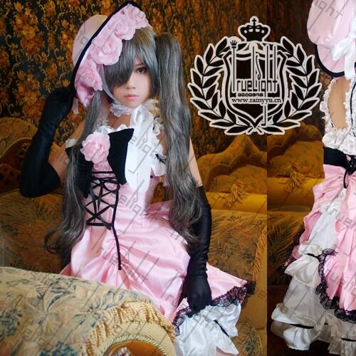 原版白夜之城COSPLAY黑执事夏尔女装粉红色裙子少爷短款晚宴礼服