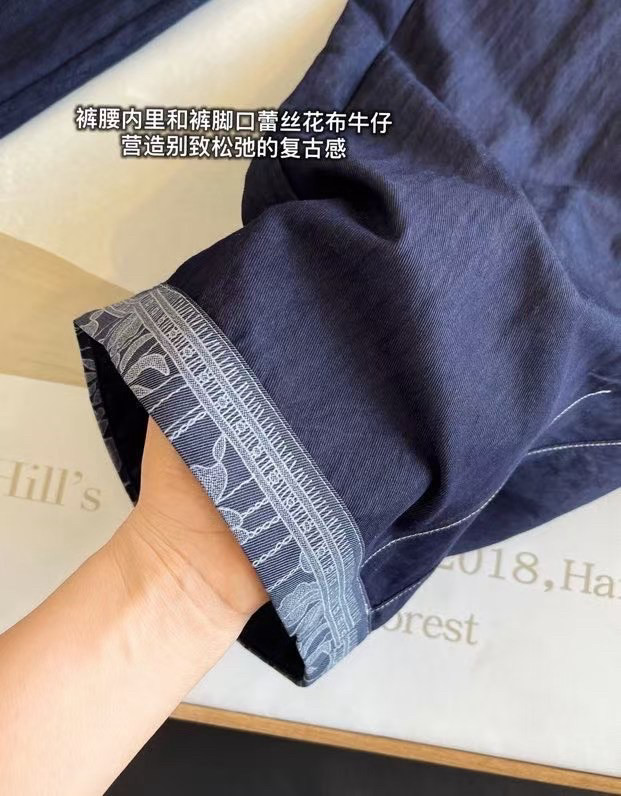 慵懒老钱风~弯刀茧型阔腿裤夏季新款复古高级内里蕾丝印花牛仔裤