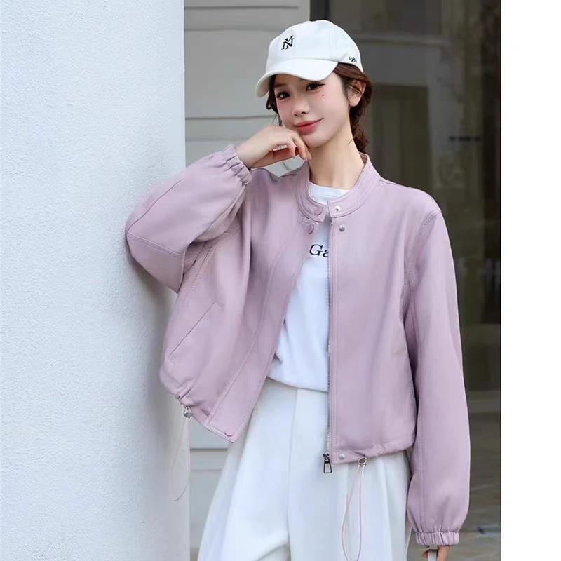 时尚高级感白色蛋白皮衣外套女2026春秋新款流行宽松短夹克小个子图片
