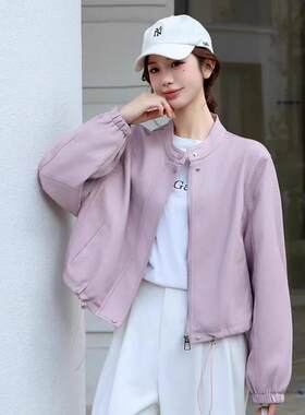 时尚高级感白色蛋白皮衣外套女2026春秋新款流行宽松短夹克小个子