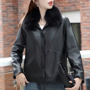 欧货高级感pu皮衣女宽松短外套2025秋冬季新款加绒加厚保暖皮夹克