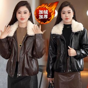 加绒加厚皮棉袄短外套女2025年冬季 新羊羔毛翻领显瘦百搭皮袄子潮