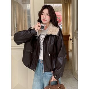 油蜡皮加绒皮外套女短款2025新款今年流行爆款秋冬季加厚巨好看的