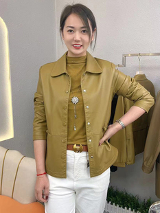 时尚 休闲简约上衣海宁新款 皮夹克 中年妈妈装 春秋冬皮衣外套女短款