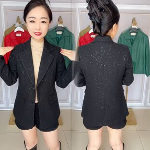 2025春季新款时尚亮闪闪女士西服外套休闲气质百搭修身西装上衣潮