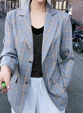 格子西装外套女薄款夏季英伦风高级感上衣2025新九分袖小个子西服